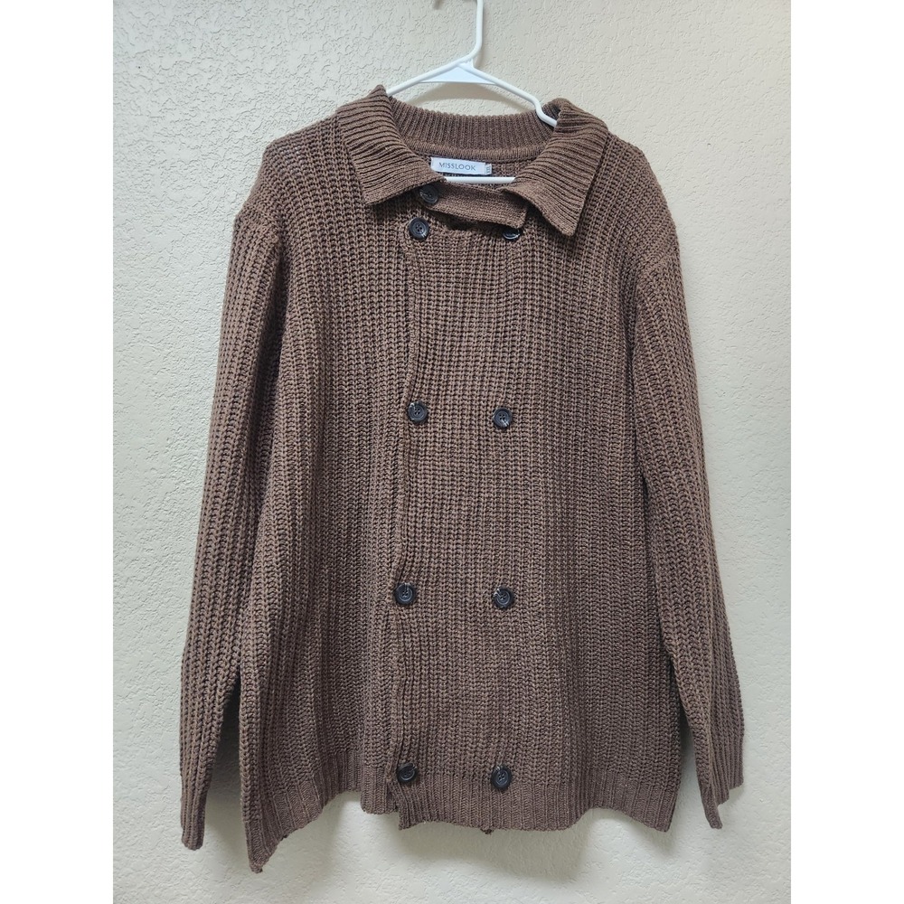 MissLook Suéter De Mujer XXL Brown Chunky Knit Double Breasted Cardigan Jacket
